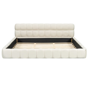 English Elm King Channel Stitched Linen Platform Bed Low Profile Contemporary Upholstered Frame Beige N737P387605A