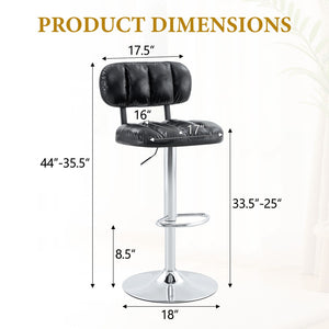 English Elm Set of 2 Adjustable Pu Leather Barstools with Chrome Base for Kitchen or Home Bar Black,Silver W3875P378576