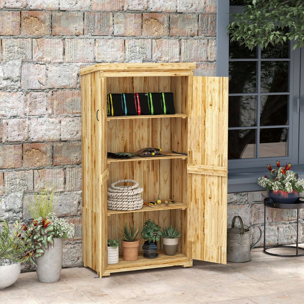 English Elm Outsunny Wooden Garden Shed – Narrow Outdoor Storage With Lockable Door, 3 Shelves & Metal Roof W2225P174132-GIGA
