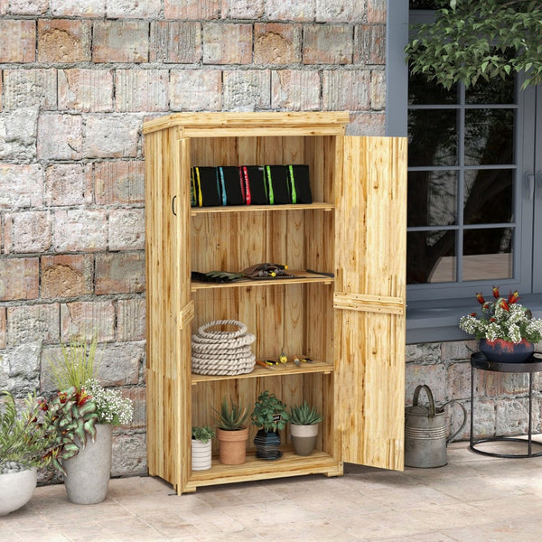 English Elm Outsunny Wooden Garden Shed – Narrow Outdoor Storage With Lockable Door, 3 Shelves & Metal Roof W2225P174132-GIGA