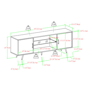 English Elm Walker Edison - Mid-Century 70" TV Stand for 80" TVs — Birch MDF Console with Glass Shelf, Soft-Close Doors, Cable Management B185P169366