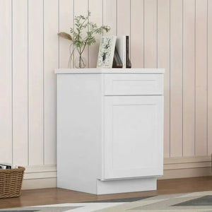 English Elm White Shaker Solid Wood Single Door Base Cabinet - Ideal Storage For Kitchen, Laundry & Bathroom T2950P361476-GIGA