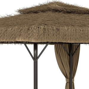 English Elm Outdoor Hawaiian Tiki Gazebo with Pe Thatch Roof Aluminum Frame and Mosquito Net T3963S00001
