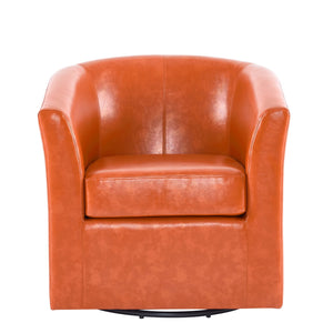 English Elm Christopher Knight Home® - Wilmore Orange Faux Leather Swivel Barrel Chair with 360° Rotation, Gold-Accent Finish, No Assembly Needed N776P237260O