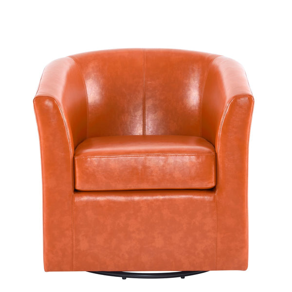 English Elm Christopher Knight Home® - Wilmore Orange Faux Leather Swivel Barrel Chair with 360° Rotation, Gold-Accent Finish, No Assembly Needed N776P237260O