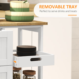 English Elm HOMCOM Rolling Kitchen Island Cart with Butcher Block, 3 Drawers, Removable Tray & Wheels W2225P173895