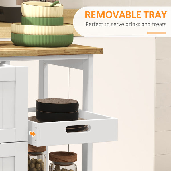 English Elm HOMCOM Rolling Kitchen Island Cart with Butcher Block, 3 Drawers, Removable Tray & Wheels W2225P173895