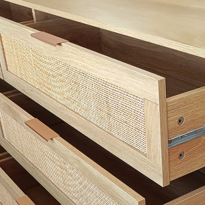 English Elm 51.18"6-Drawers Woven Rattan Storage Cabinet with Anti-Tip Design Rustic Chic Organizer for Home Natural W757P198980