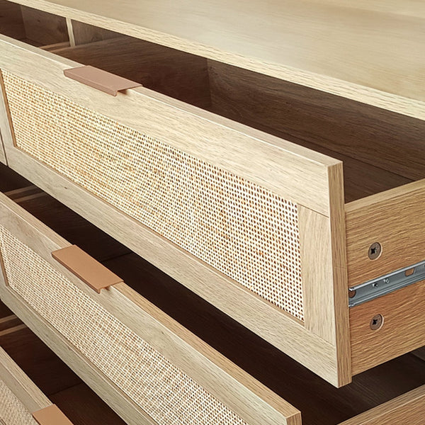 English Elm 51.18"6-Drawers Woven Rattan Storage Cabinet with Anti-Tip Design Rustic Chic Organizer for Home Natural W757P198980