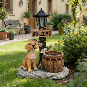 English Elm Labrador Solar Garden Statue with Led Glow and Built-in Succulent Planter Basin W5398P464237