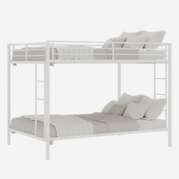 English Elm Multi-Functional Square Tube Iron Bunk Bed with Dual Ladders, Sturdy Space-Saving Frame for Rooms White W1935P360920
