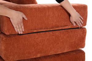 English Elm UNITED Folding Sofa Bed with Removable Cover Zipper, Chenille Memory Foam Sleeper for Small Spaces Orange W1568P293805