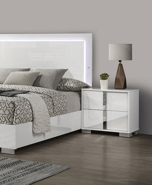 English Elm White Modern Nightstand with Chrome Legs & Vertical Handles, UV Finish, 2-Drawer Contemporary Accent B011P317868