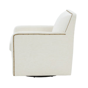 English Elm Torrance Swivel Accent Chair with Antique Brass Nailhead Trim for Modern Living Cream B050P451390