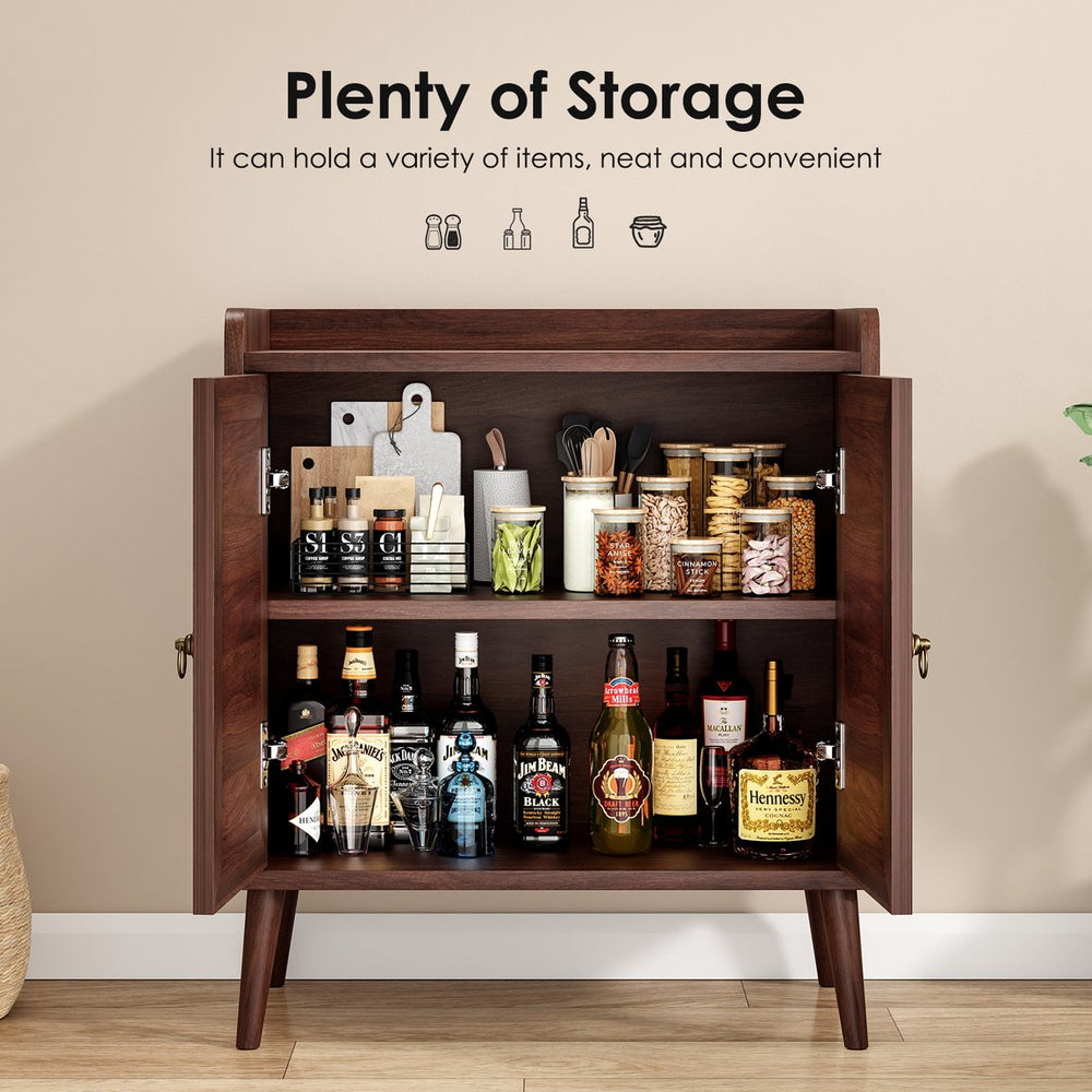 English Elm Sideboard Rattan Door Buffet Cabinet with Baffle Edge, Spacious Storage Credenza for Dining Hallway Walnut T3623P381053