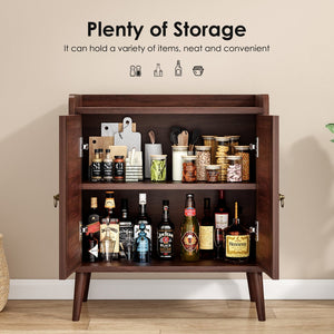 English Elm Sideboard Rattan Door Buffet Cabinet with Baffle Edge, Spacious Storage Credenza for Dining Hallway Walnut T3623P381053