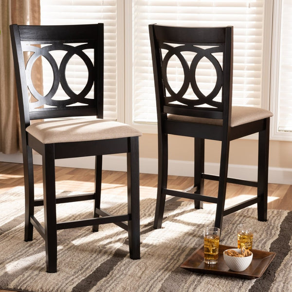 Baxton Studio Baxton Lenoir 2-Piece Contemporary Pub Chair Set in Sand Fabric & Espresso Brown Frame for Dining RH315P-Sand/Dark Brown-PC