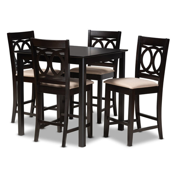 Baxton Studio Baxton Studio Modern 5-Piece Pub Set with Espresso Brown Finish and Plush Sand Upholstered Chairs Lenoir Sand RH315P-Sand/Dark Brown-5PC Pub Set