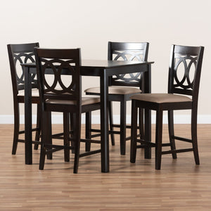 Baxton Studio Baxton Studio Modern 5-Piece Pub Set with Espresso Brown Finish and Plush Sand Upholstered Chairs Lenoir Sand RH315P-Sand/Dark Brown-5PC Pub Set