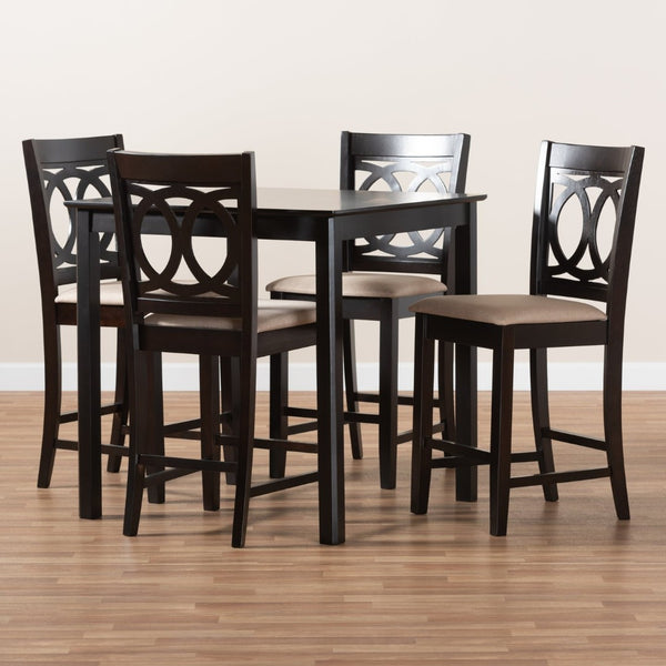 Baxton Studio Baxton Studio Modern 5-Piece Pub Set with Espresso Brown Finish and Plush Sand Upholstered Chairs Lenoir Sand RH315P-Sand/Dark Brown-5PC Pub Set