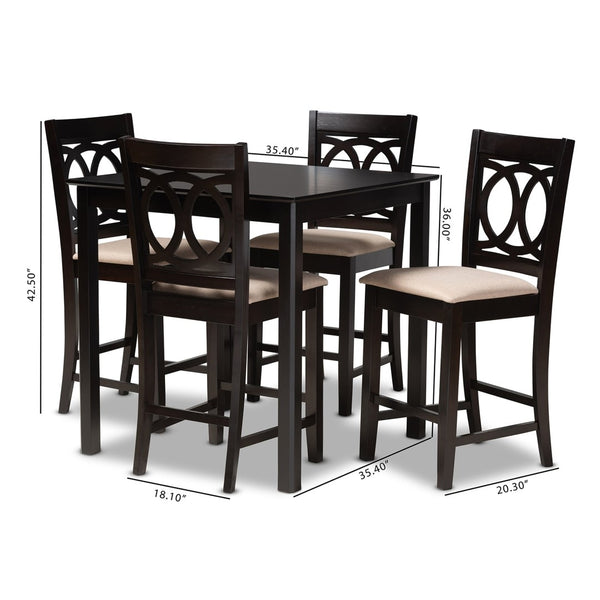 Baxton Studio Baxton Studio Modern 5-Piece Pub Set with Espresso Brown Finish and Plush Sand Upholstered Chairs Lenoir Sand RH315P-Sand/Dark Brown-5PC Pub Set