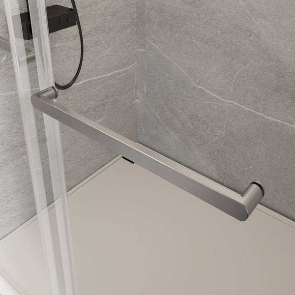 English Elm 56-60 in Frameless Bypass Tub Shower Door Soft Close Tempered Glass Brushed Nickel W1920P385329