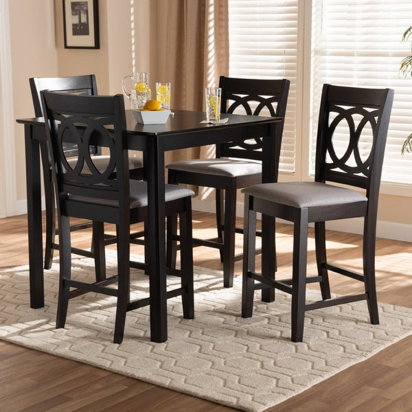 Baxton Studio Baxton Studio Modern 5-Piece Pub Set with Espresso Brown Finish and Plush Sand Upholstered Chairs Lenoir Gray RH315P-Grey/Dark Brown-5PC Pub Set