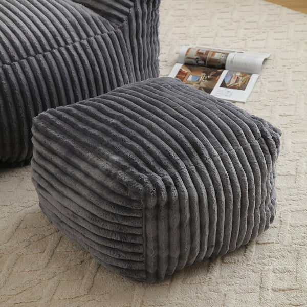 English Elm Giant Plush Bean Bag Chair with Armrests and Footstool for Ultimate Comfort, Durable Corduroy Lounge Sofa Grey W1117P309391