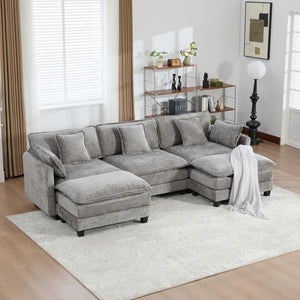 English Elm Cloud Modular Three Seat Sofa Chenille Upholstered with Double Layer Cushions for Living Room Gray W1143S00061