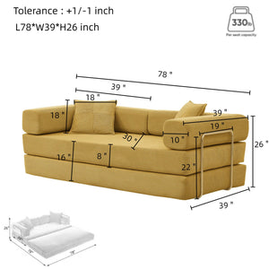 English Elm Modern Modular Sofa Bed Fold-Out Convertible Floor Couch with Removable Backrest, Corduroy Comfort Yellow W1117P312487