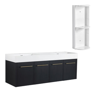 English Elm 60 Inch Wall-Mounted Bathroom Vanity With Double Resin Sink & Stylish Storage Rack, Easy Assembly W999S00372