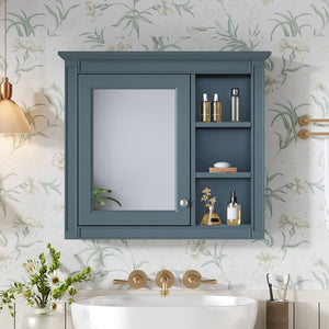 English Elm 30'' Modern Medicine Cabinet with Mirror and Adjustable Shelves, MDF Wall-Mounted Bathroom Storage Solution Blue N710P192495M