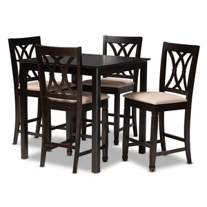Baxton Studio Baxton Reneau 5-Piece Modern Pub Set - Sand Upholstered Chairs & Espresso Table for Small Spaces RH316P-Sand/Dark Brown-5PC Pub Set