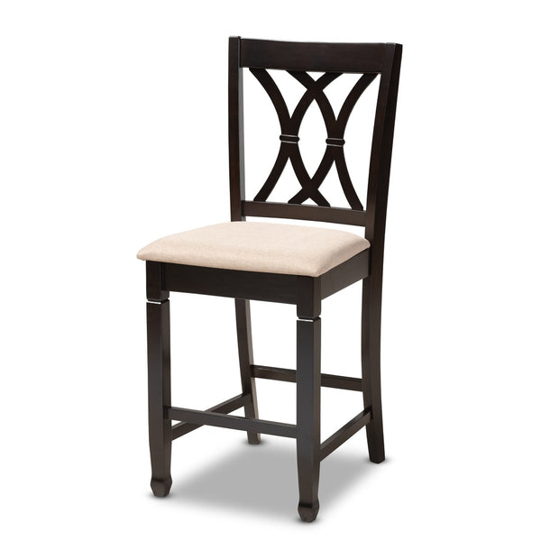 Baxton Studio Baxton Reneau 5-Piece Modern Pub Set - Sand Upholstered Chairs & Espresso Table for Small Spaces RH316P-Sand/Dark Brown-5PC Pub Set