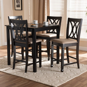 Baxton Studio Baxton Reneau 5-Piece Modern Pub Set - Sand Upholstered Chairs & Espresso Table for Small Spaces RH316P-Sand/Dark Brown-5PC Pub Set