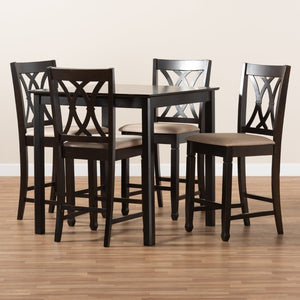 Baxton Studio Baxton Reneau 5-Piece Modern Pub Set - Sand Upholstered Chairs & Espresso Table for Small Spaces RH316P-Sand/Dark Brown-5PC Pub Set