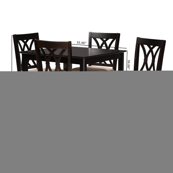 Baxton Studio Baxton Reneau 5-Piece Modern Pub Set - Sand Upholstered Chairs & Espresso Table for Small Spaces RH316P-Sand/Dark Brown-5PC Pub Set