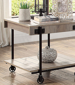 English Elm Industrial 3pc Coffee Table Set with Replicated Wood Tops and Sand Black U-Shape Steel Base, Rustic Appeal Black,Natural 27 L x 26 W x 4 H B2741P360163