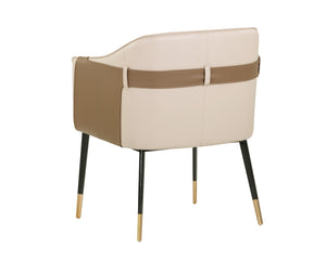 Sunpan Carter Barrel Back Dining Armchair in Faux Leather with Stylish Copper Foot Caps and Steel Legs Napa Beige / Napa Tan