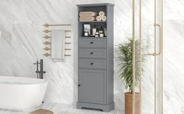 English Elm Gray Tall Storage Cabinet with 3 Drawers, Adjustable Shelves, Anti-Dump Device for Bathroom Office Home Organizing 42x23.75x6.5 WF323347AAE