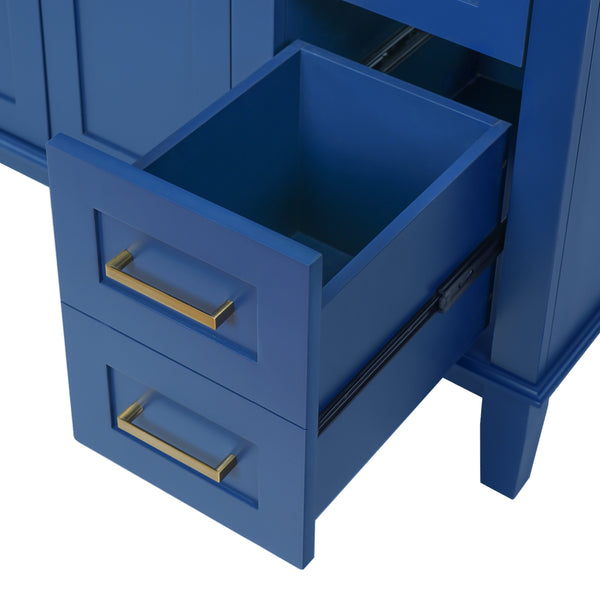English Elm 36" Blue Modern Bathroom Vanity with Ceramic Sink, Solid Wood+MDF, Soft-Close Doors, 4 Drawers, Compact Elegance for Small Spaces N729P253935C