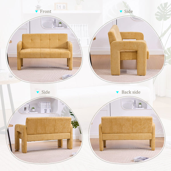 English Elm Nordic Ergonomic Double Armchair Upholstered Chenille Sofa 2-Seater Compact Lounge Chair 550LB Capacity Yellow W395P380536
