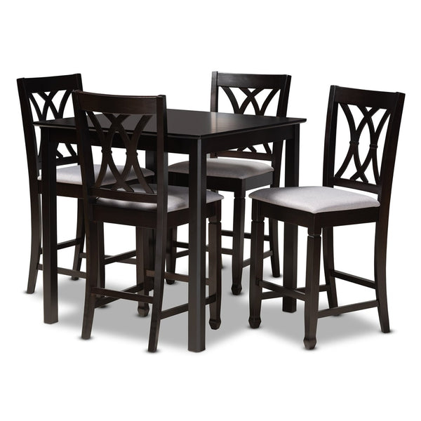 Baxton Studio Baxton Studio 5-Piece Modern Pub Set with Espresso Wood Table & Gray Upholstered Chairs for Small Spaces RH316P-Grey/Dark Brown-5PC Pub Set
