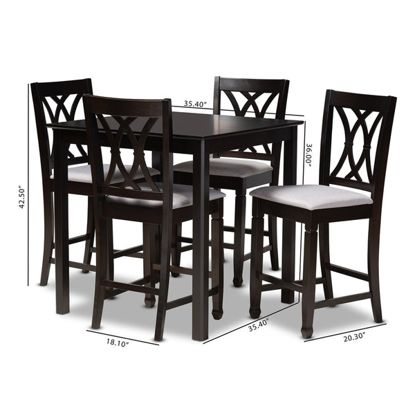 Baxton Studio Baxton Studio 5-Piece Modern Pub Set with Espresso Wood Table & Gray Upholstered Chairs for Small Spaces RH316P-Grey/Dark Brown-5PC Pub Set