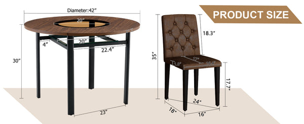 English Elm 42 Inch Round Dining Set Mdf Wood Grain Table with Tufted Suede Chairs for Four W1151S04474