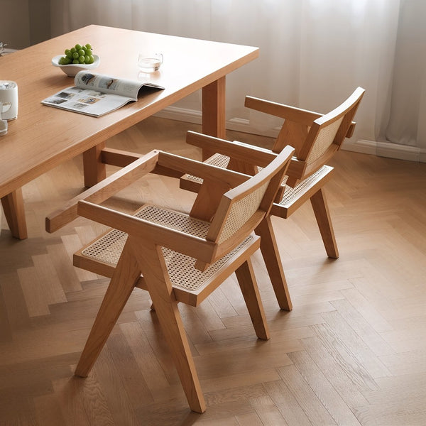 English Elm Modern Rattan Back Dining Chairs Set of 2 Solid Wood Frame Mid-century Seating W3101P414156