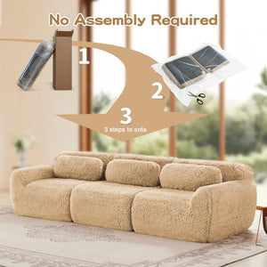English Elm 114''soft Plush Modular Sectional Sofa with Cloud Cushions for Living Room Theater Light Khaki W714S01567