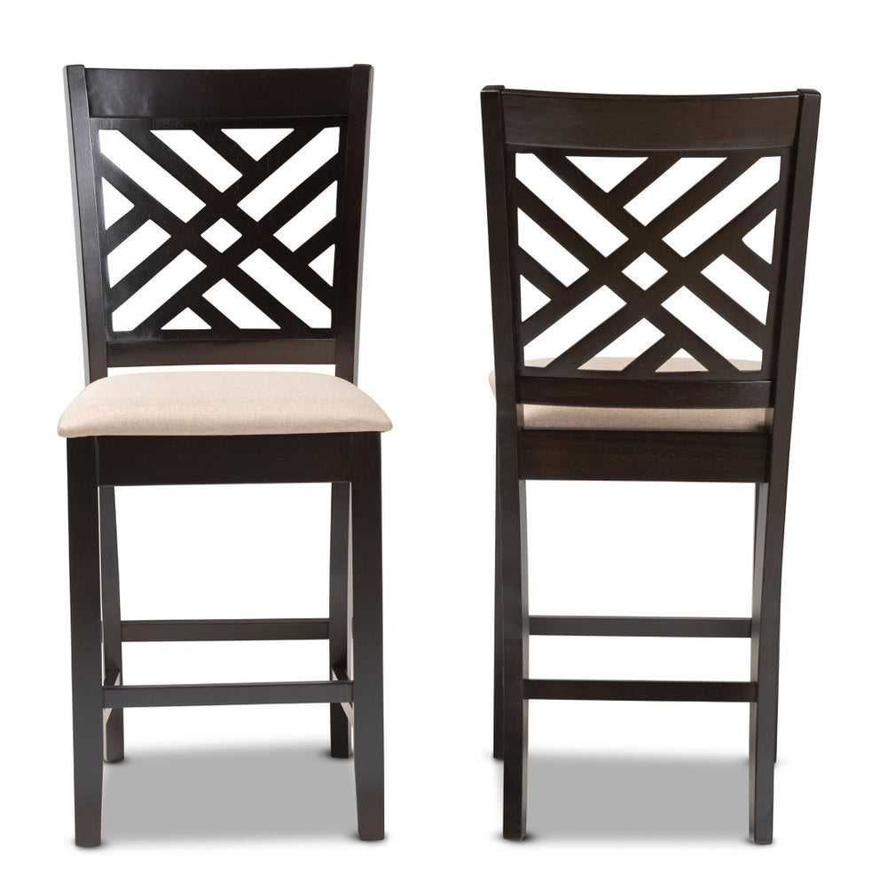 Baxton Studio Baxton Studio Caron Modern Pub Chair Set - Espresso Wood & Plush Fabric, Perfect for Kitchen Bars! RH317P-Sand/Dark Brown-PC