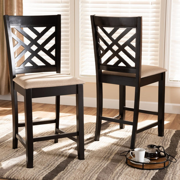 Baxton Studio Baxton Studio Caron Modern Pub Chair Set - Espresso Wood & Plush Fabric, Perfect for Kitchen Bars! RH317P-Sand/Dark Brown-PC