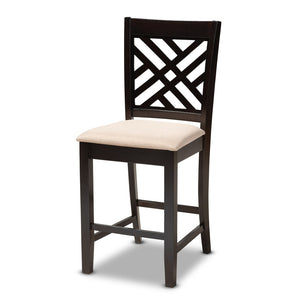 Baxton Studio Baxton Caron 5-Piece Modern Pub Set - Espresso Brown Table & Sand Fabric Chairs for Cozy Dining RH317P-Sand/Dark Brown-5PC Pub Set